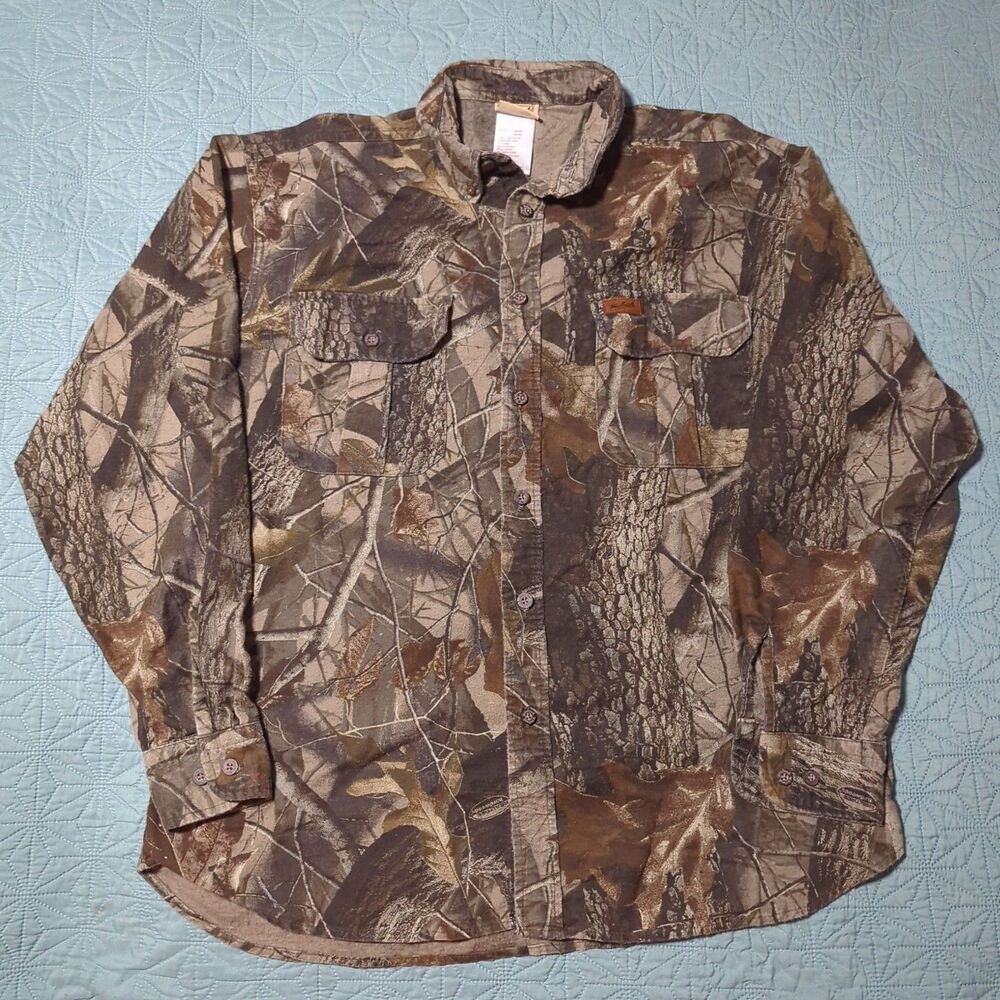 Vtg Woolrich Flannel Shirt Mens L (42-44) Camo Hunting Realtree Hardwoods Button